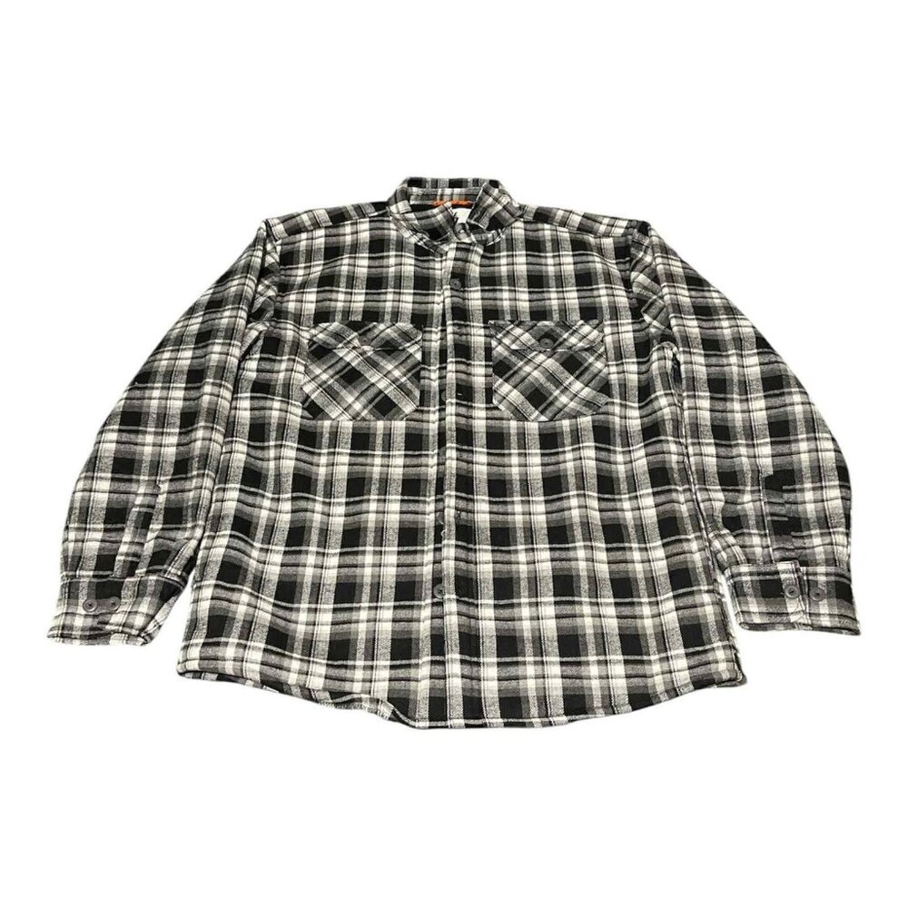 Lavish Society Shirt Mens Large Black White Plaid Flannel Button‎ Up Heavyweight